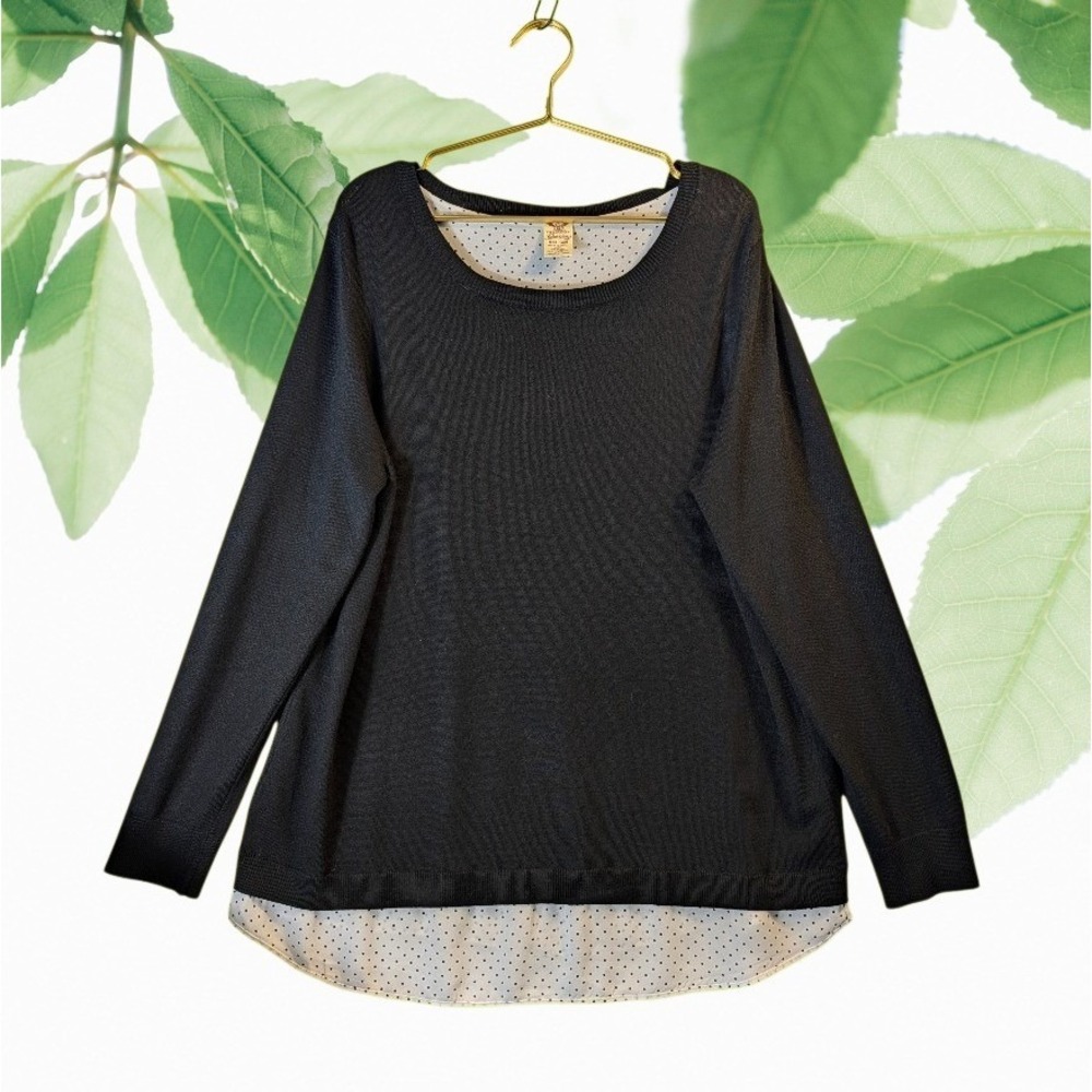 Sz XXL Black Long Sleeve Layered Look Chiffon/Knit stretch Pullover Women